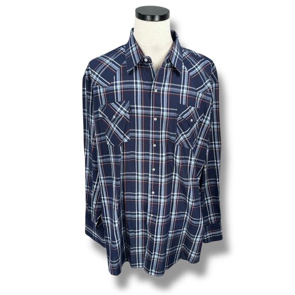 Ely Cattleman Shirt Men’s 3XLT XXXL Tall Blue Plaid Western Pearl Snap Button-Up - Picture 1 of 10